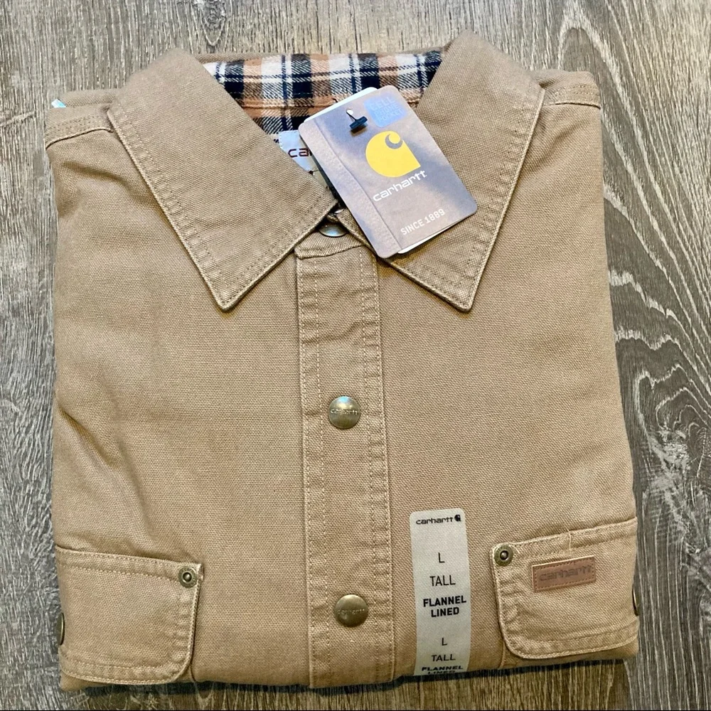 Carhartt Men’s Canvas Shirt Jacket Flannel Lined Long Sleeve Tan Tall Large NWT - Picture 15 of 15